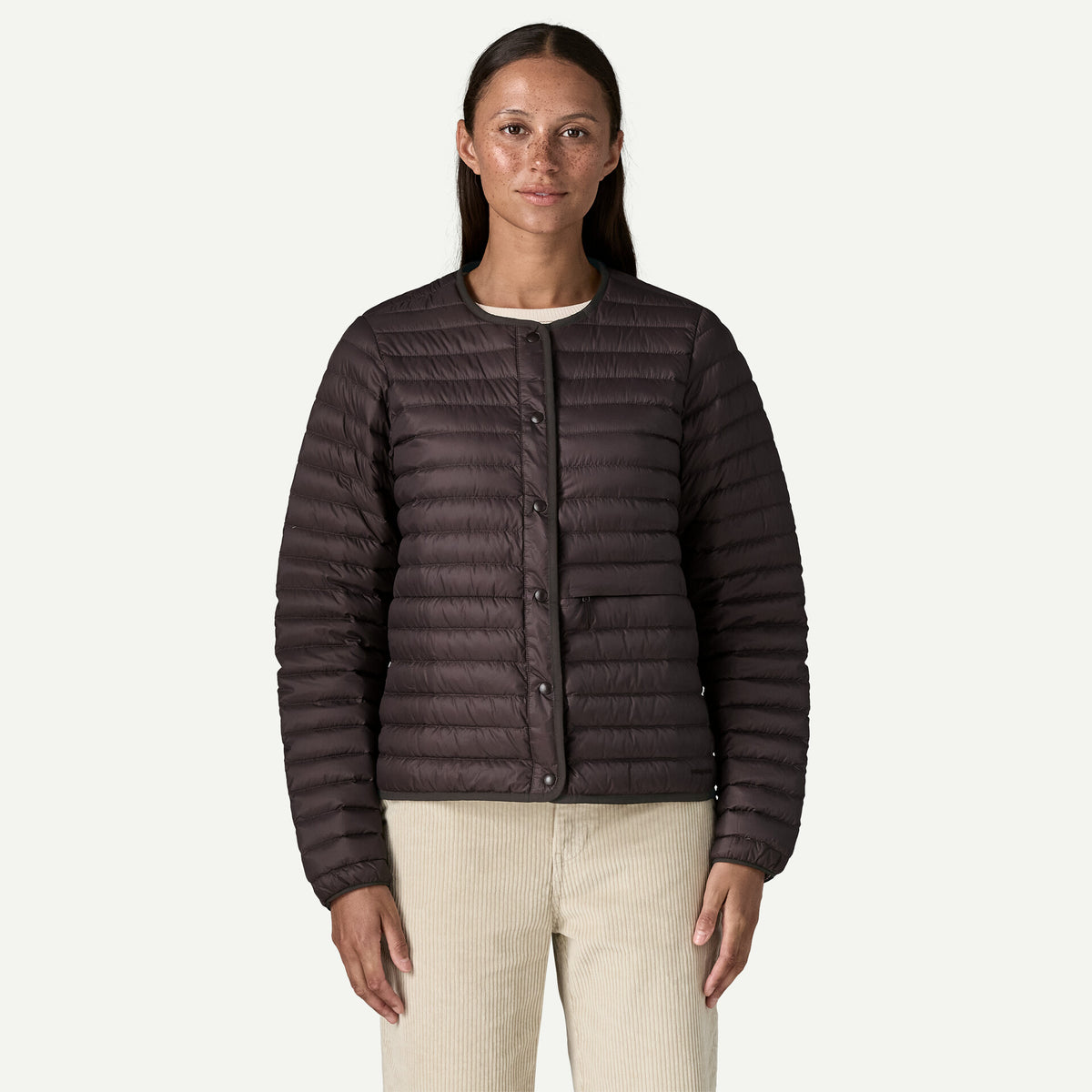 W's LW Reversible Down Sweater Cardigan - Den Brown