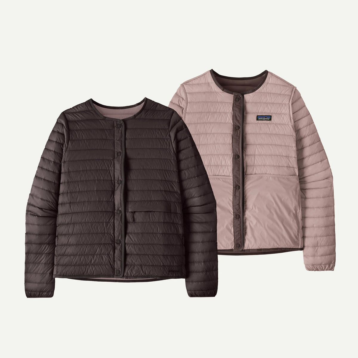 W's LW Reversible Down Sweater Cardigan - Den Brown