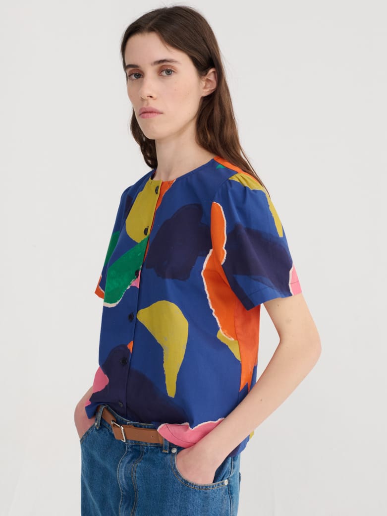 Cropped Blouse - Blooming Color Pattern