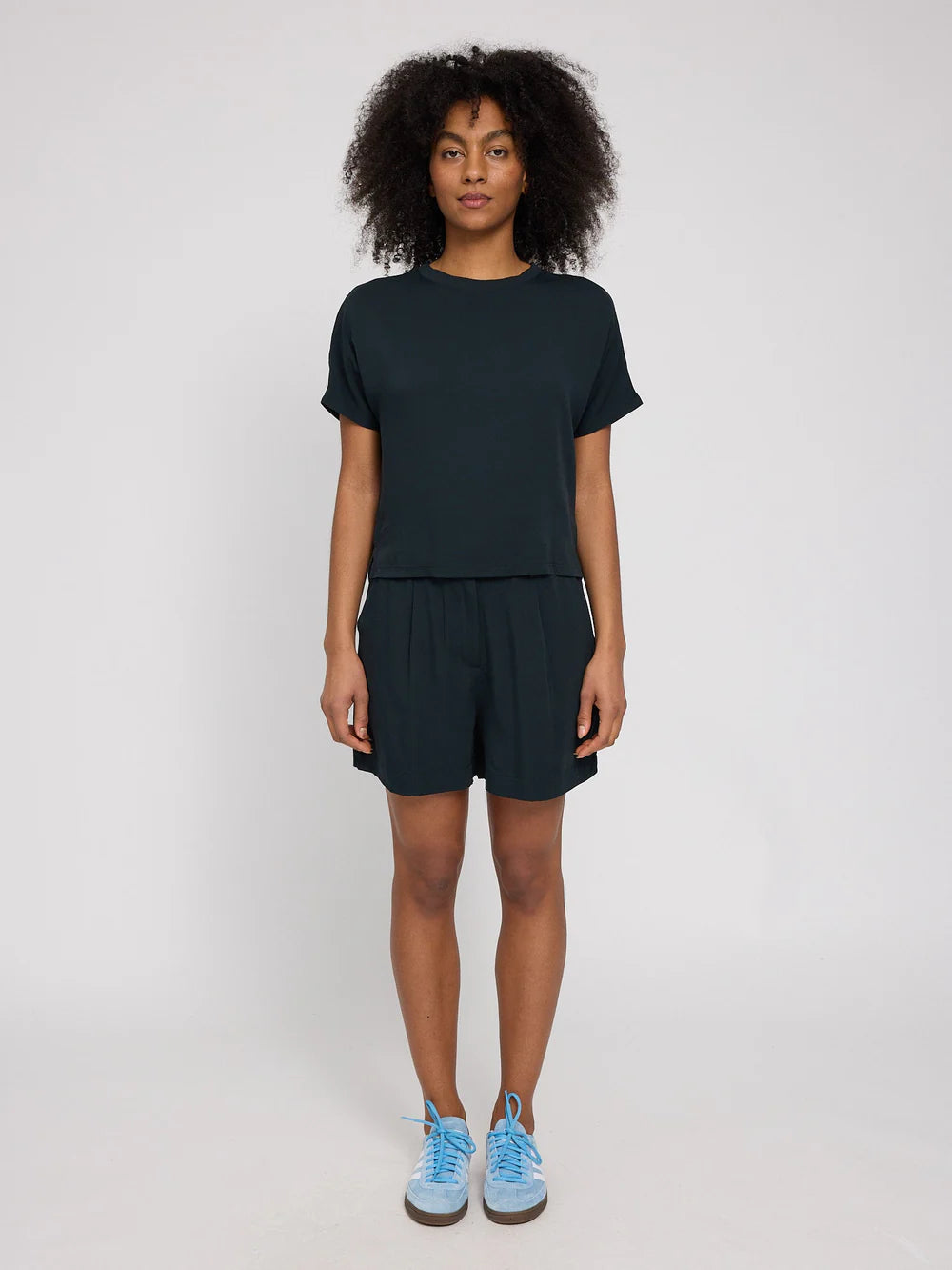 Crew Neck Viscose Blouse - Black