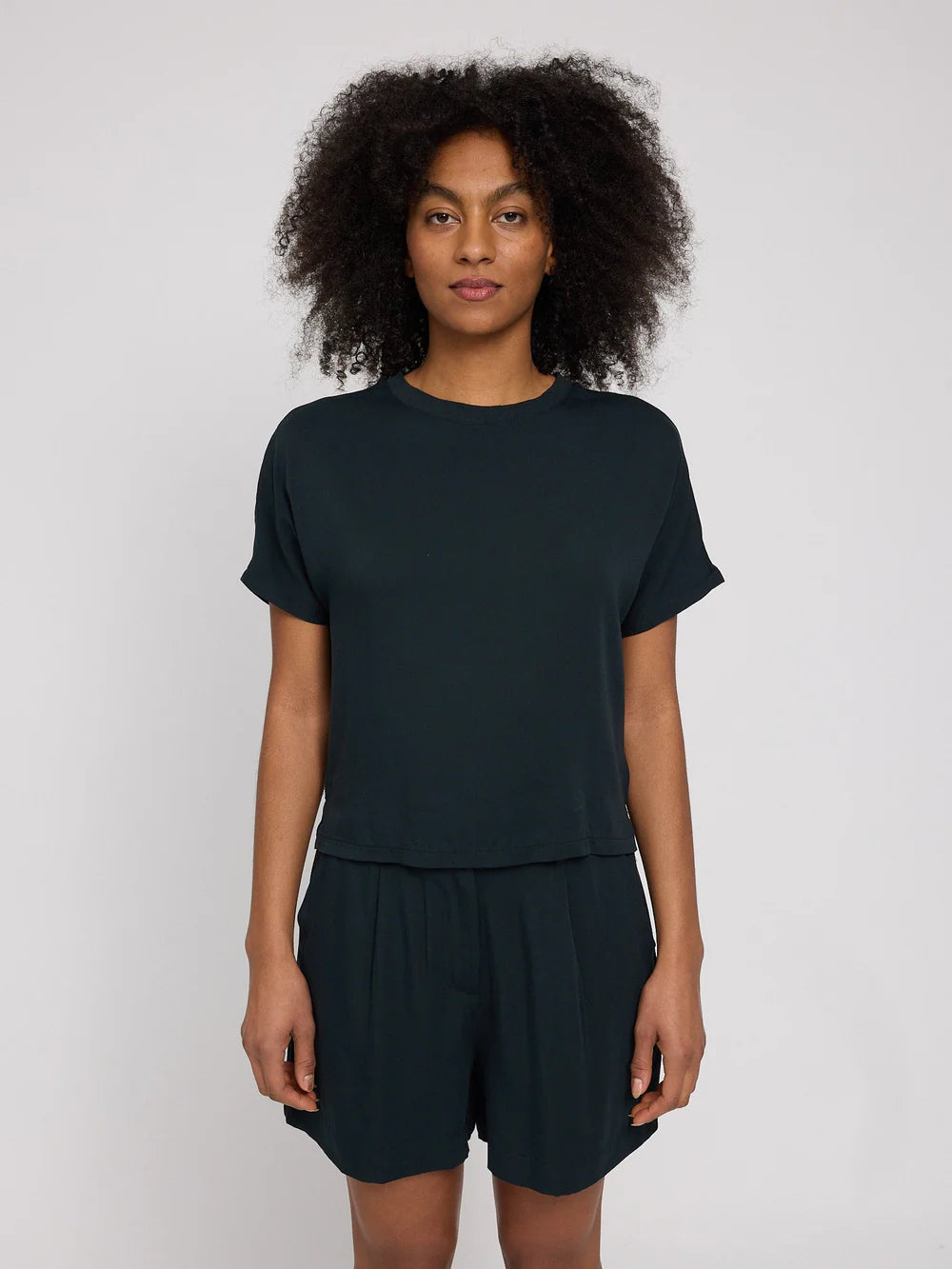 Crew Neck Viscose Blouse - Black