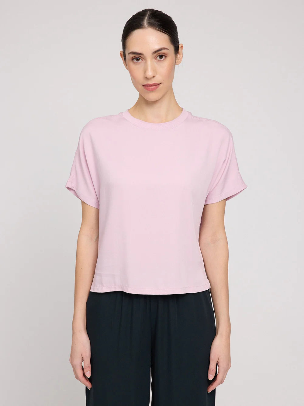 Crew Neck Viscose Blouse - Soft Pink