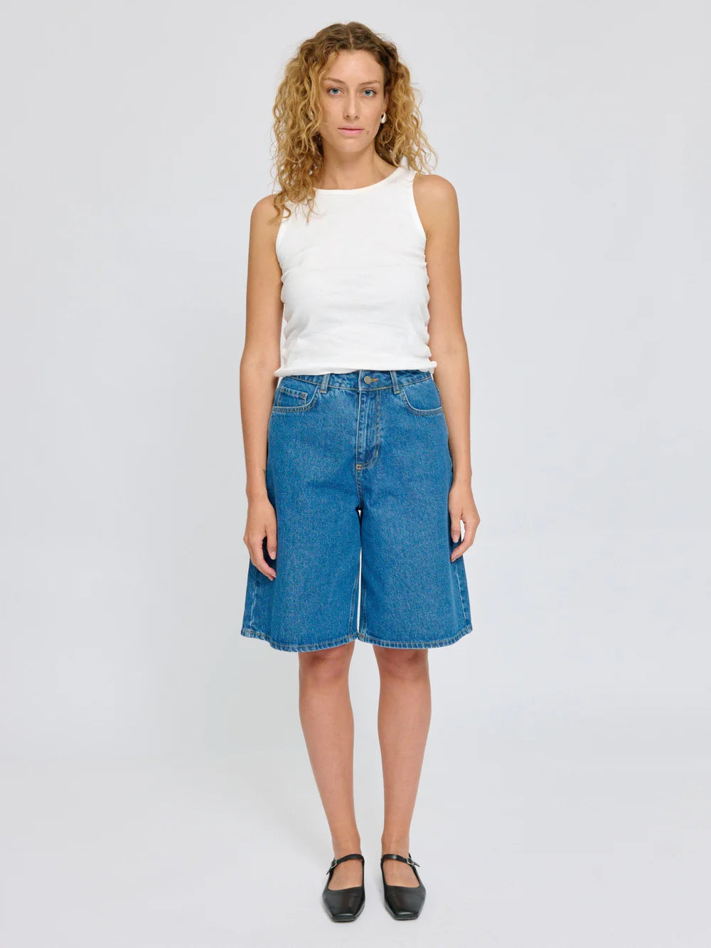 Denim Bermuda Shorts - Mid Blue Wash
