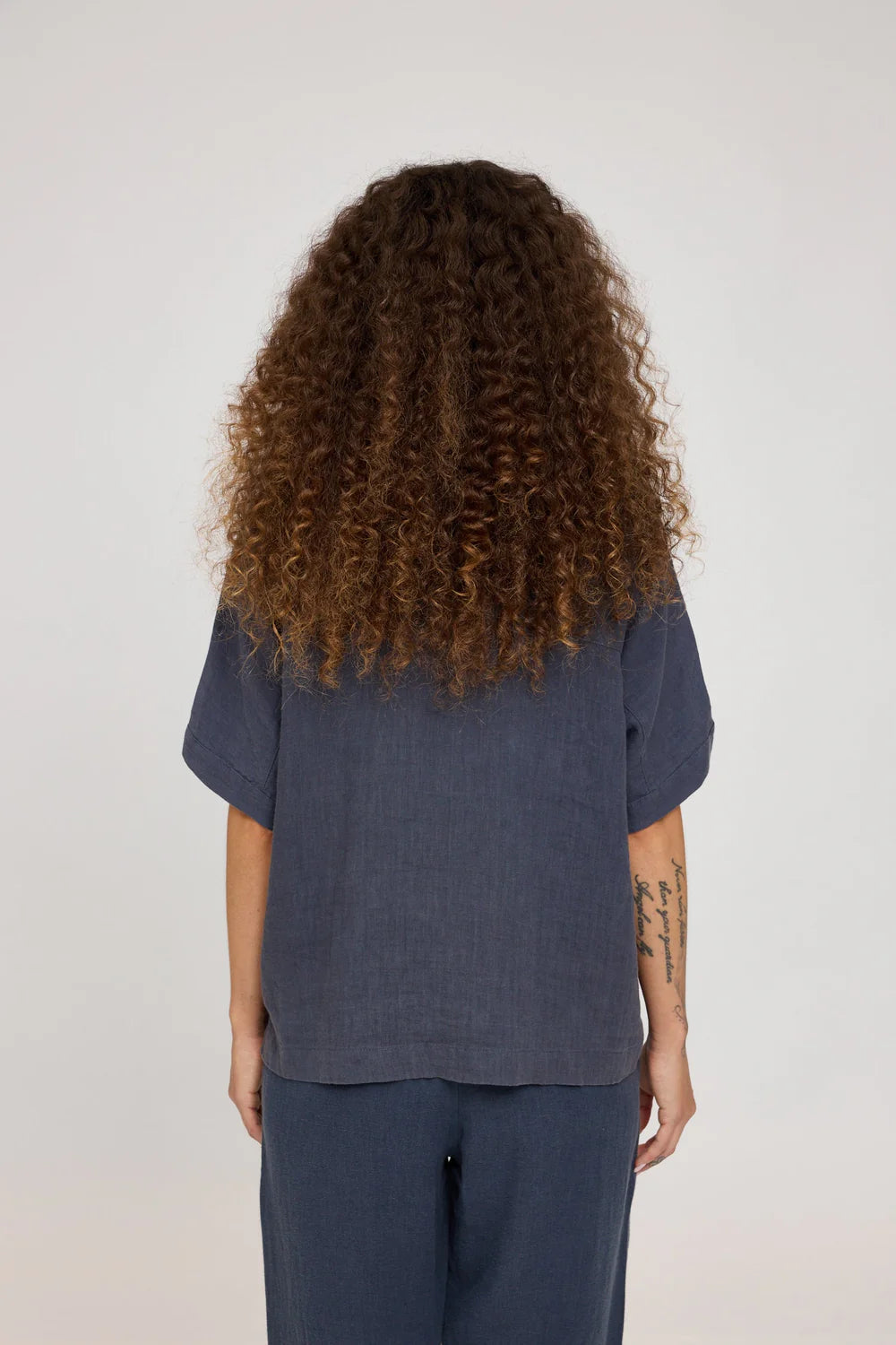 Short Sleeve Linen Shirt - Ink Blue