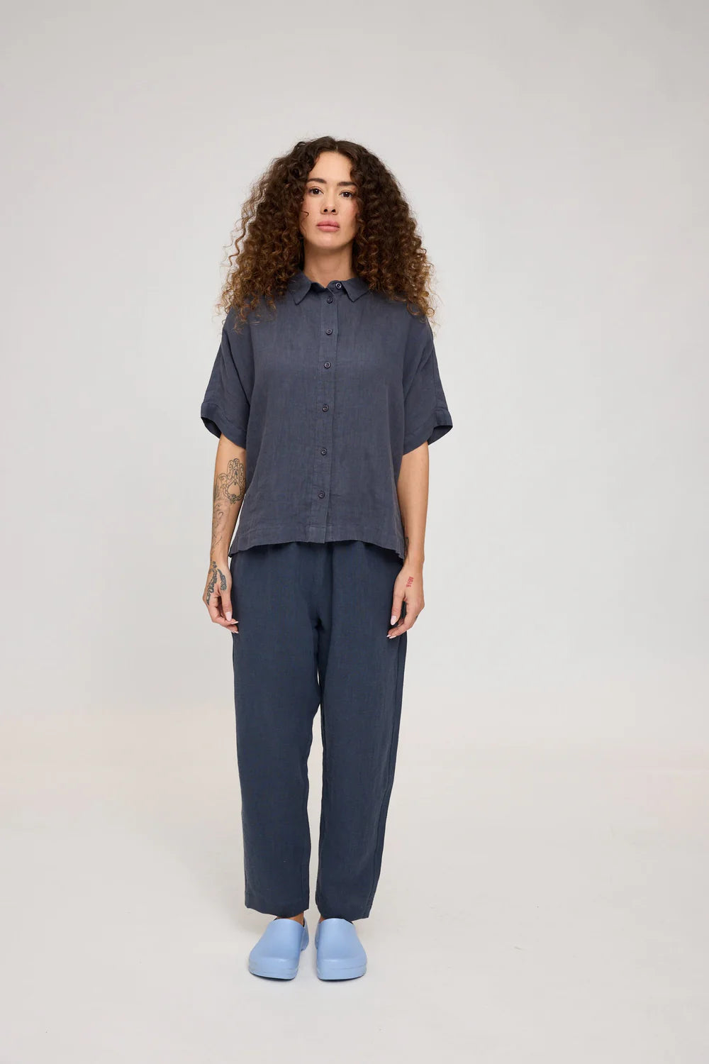 Short Sleeve Linen Shirt - Ink Blue