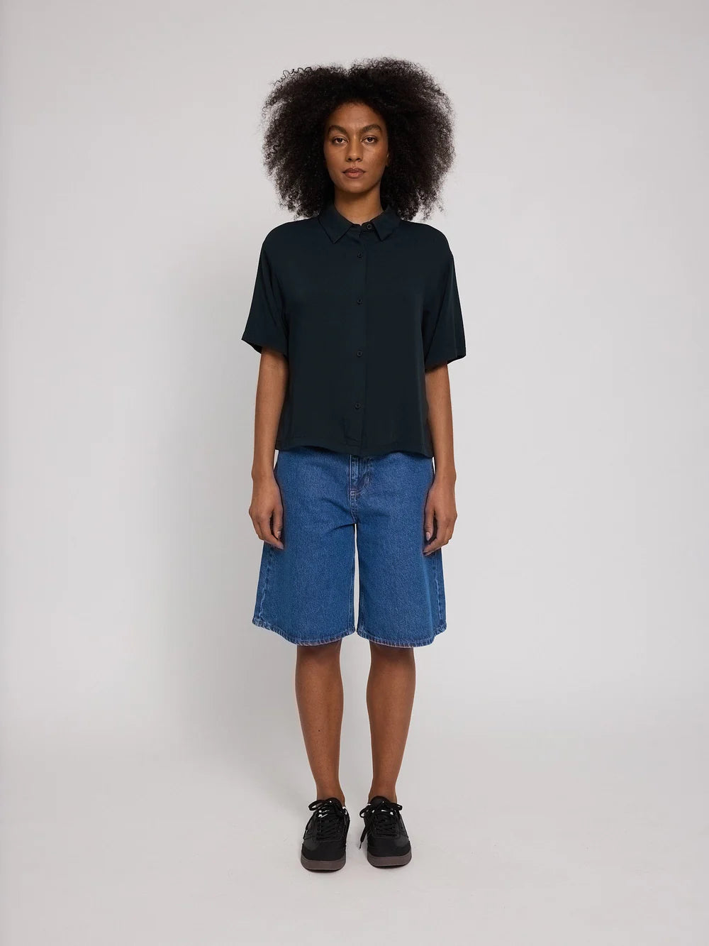 Short Sleeve Viscose Shirt - Black