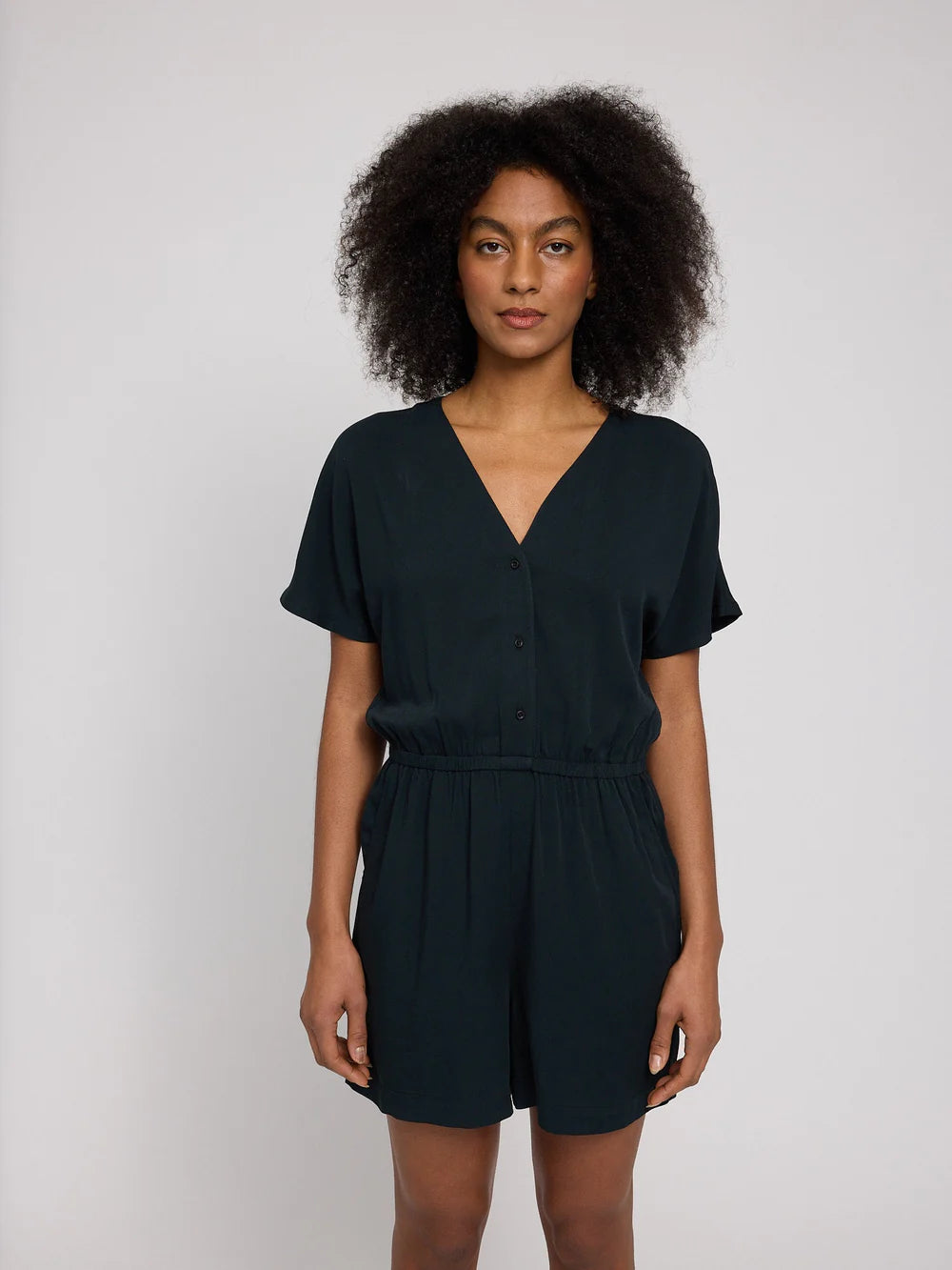 Short Viscose Jumpsuit - Black