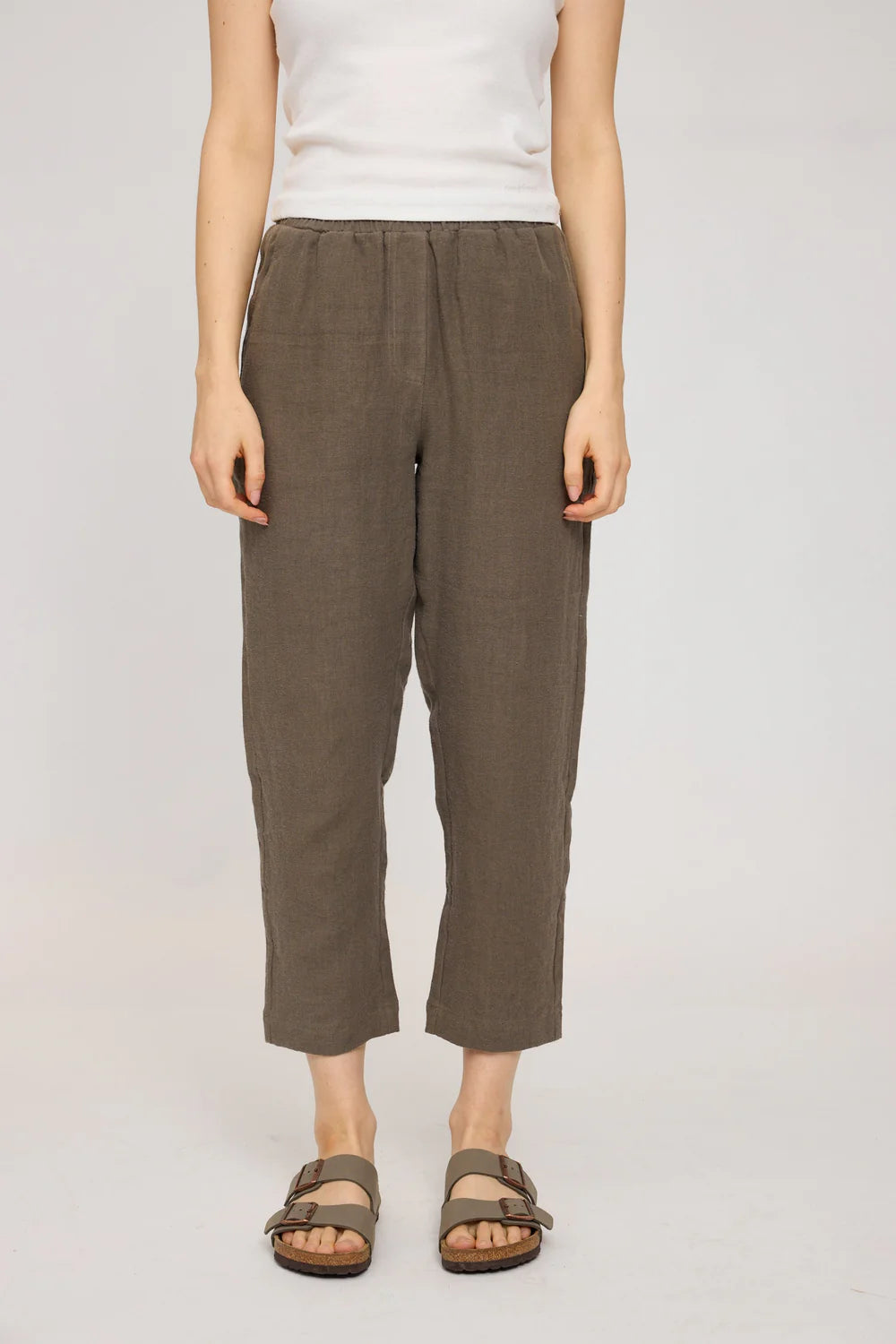 Straight Leg Linen Pants - Olive