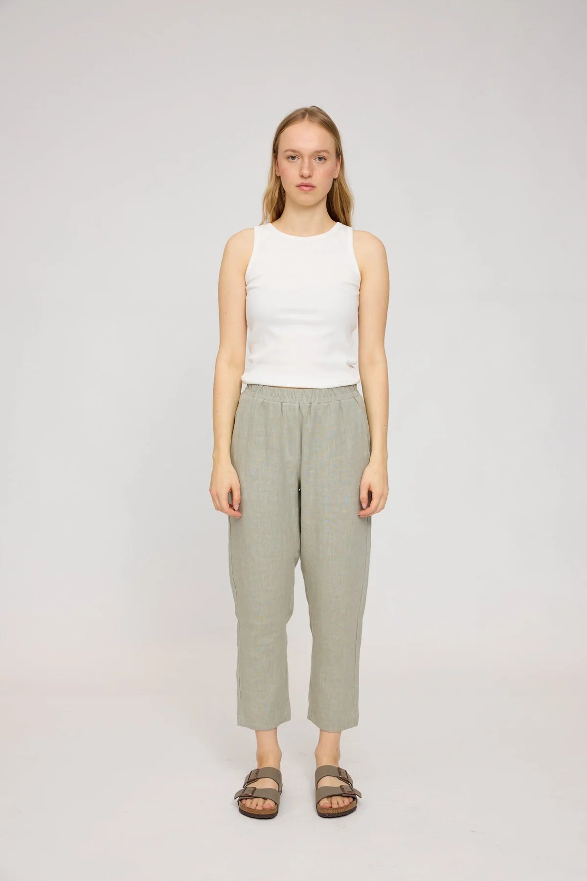 Straight Leg Linen Pants - Seagrass