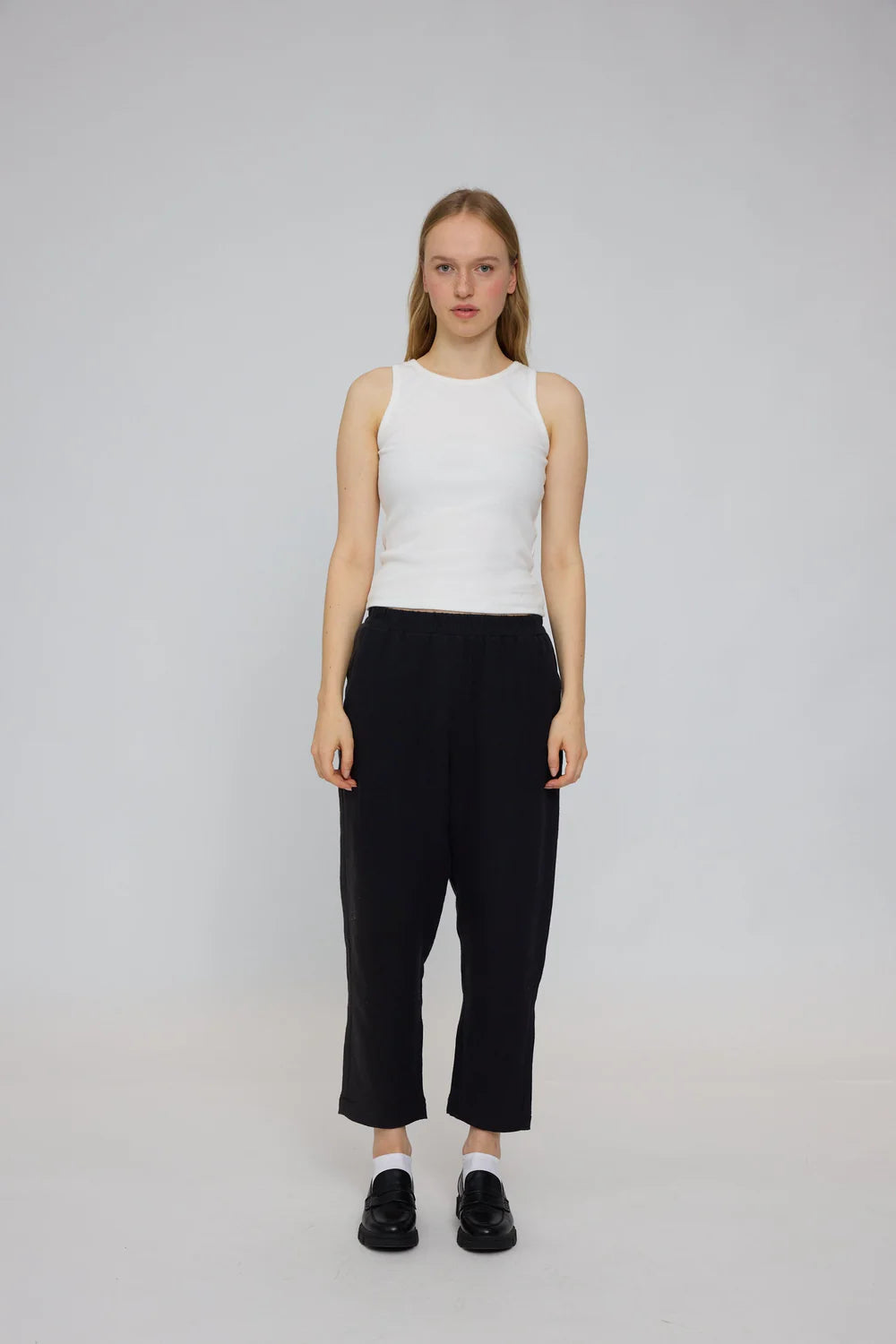 Straight Leg Linen Pants - Black