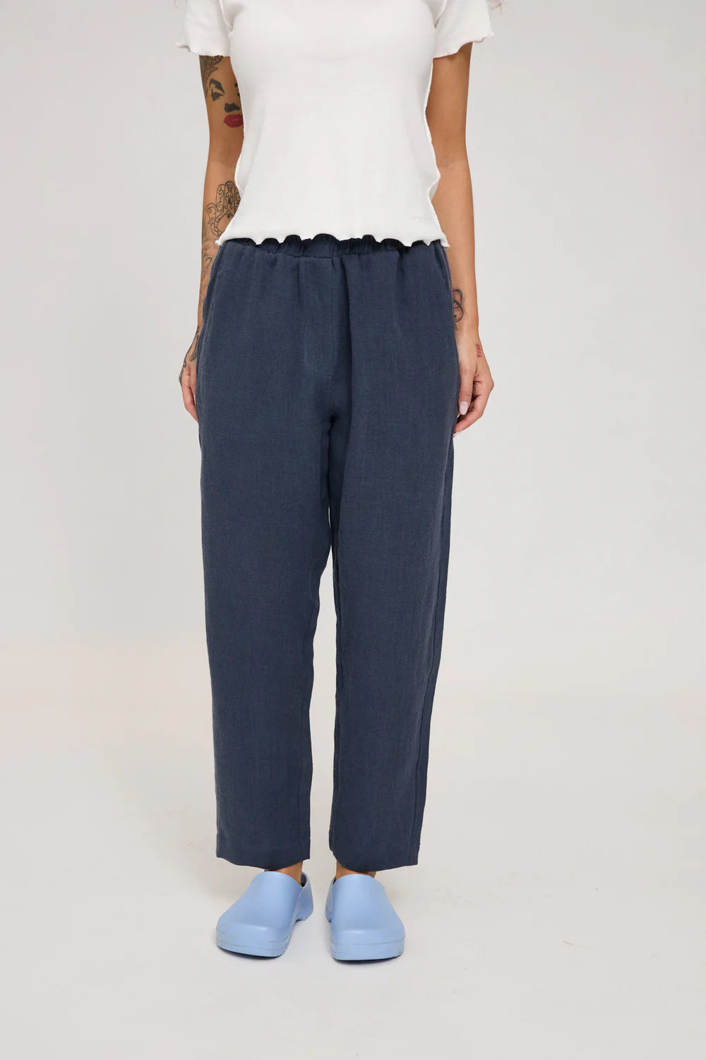 Straight Leg Linen Pants - Ink Blue