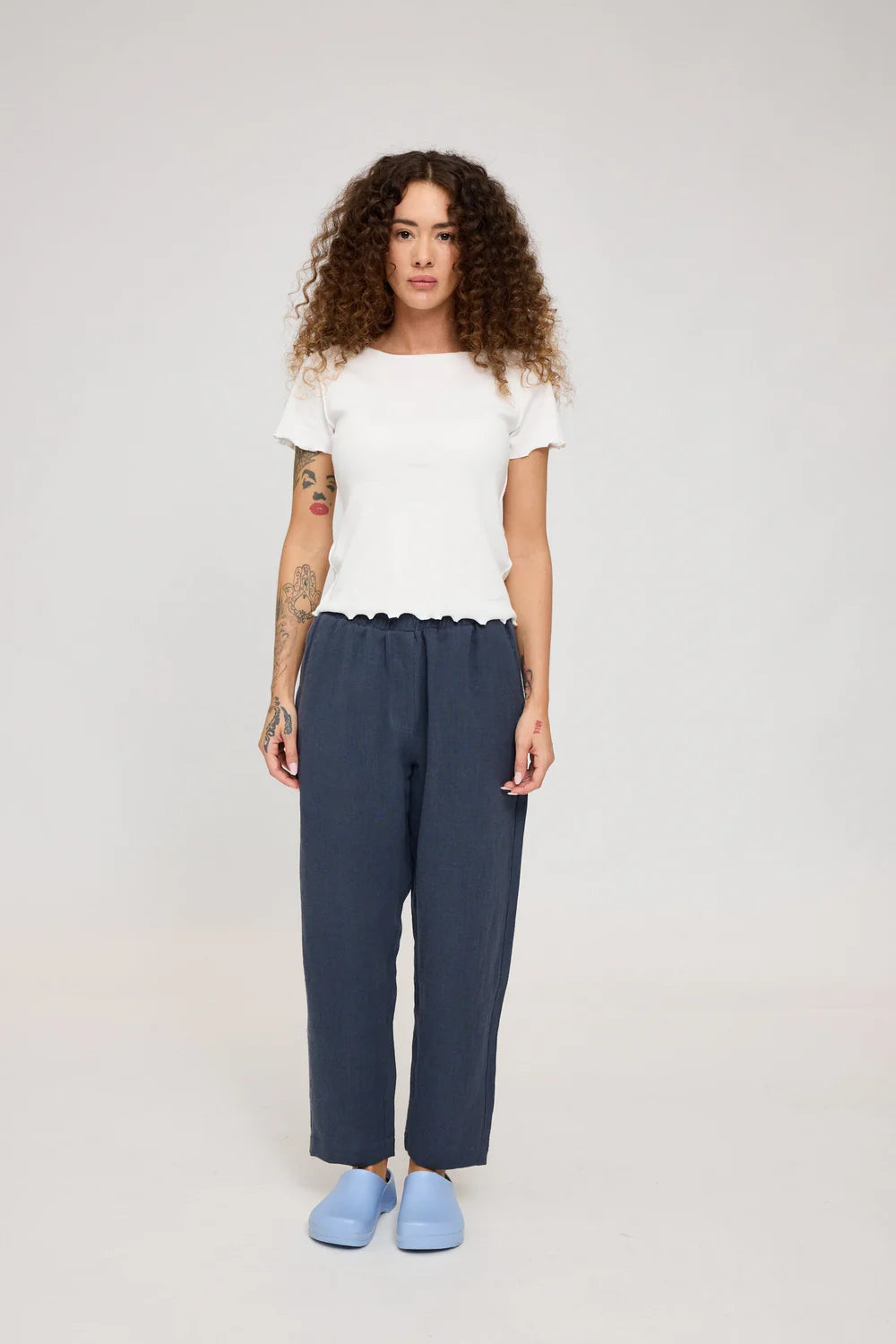 Straight Leg Linen Pants - Ink Blue
