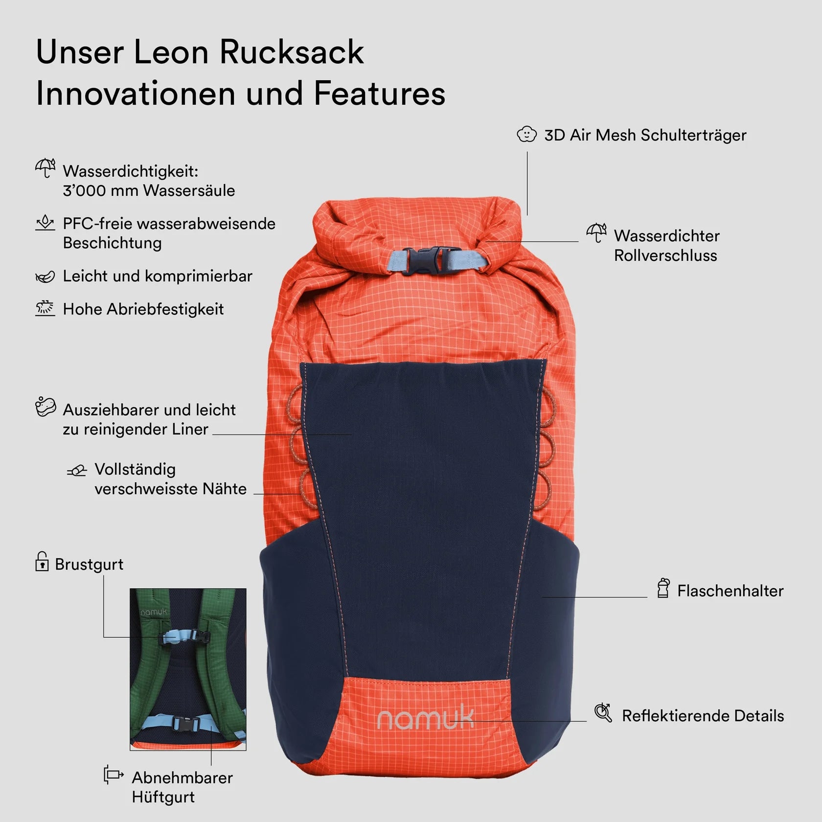 Leon Rucksack 20L - Red Orange/True Navy