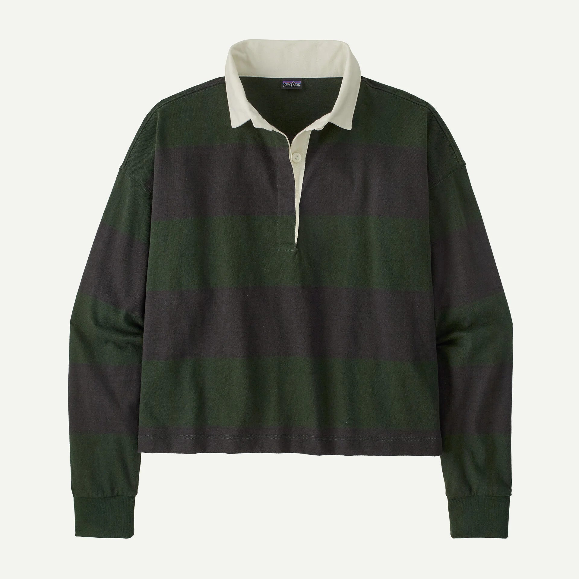 W's Long-Sleeved Rugby Top - Wide Stripe: Old Growth Green