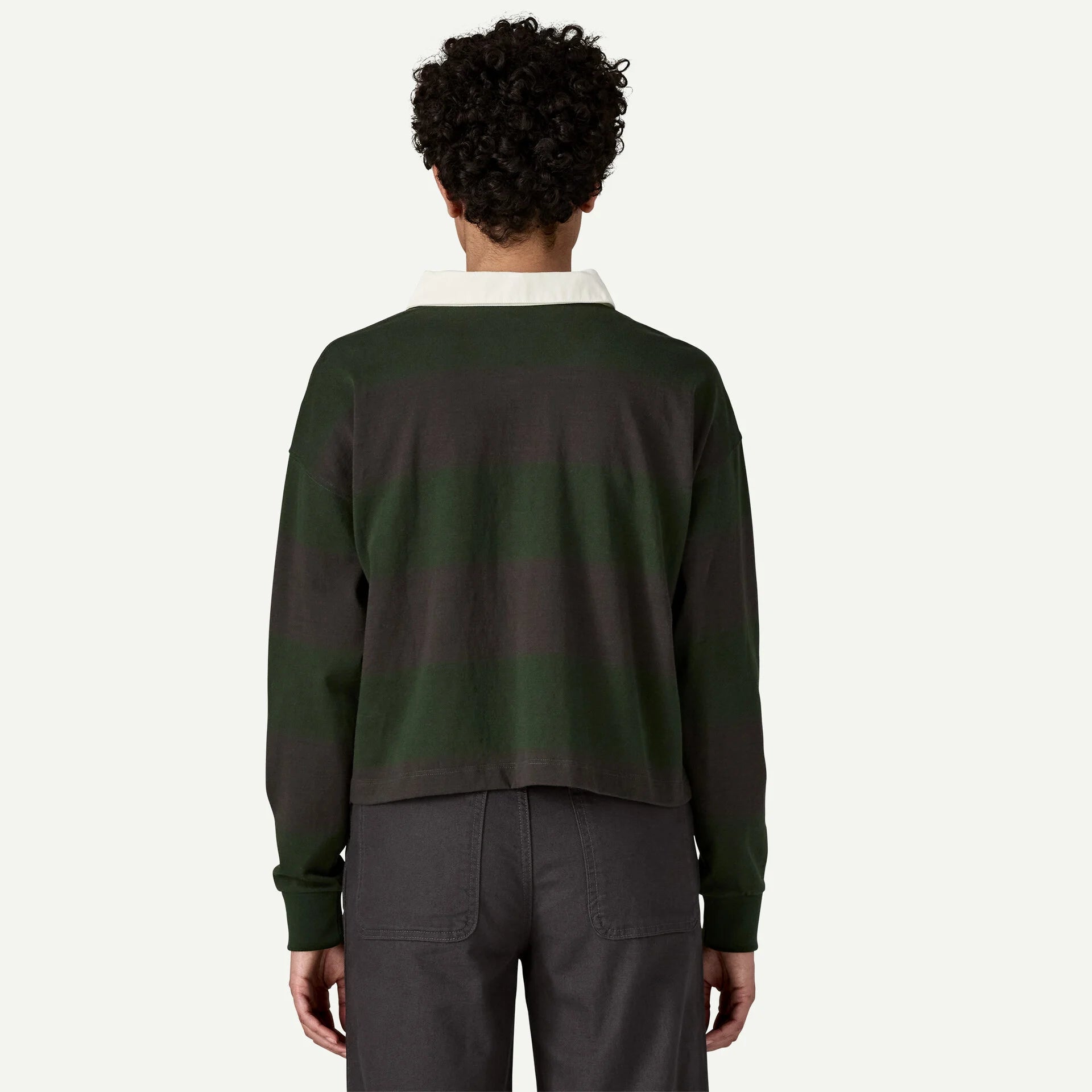W's Long-Sleeved Rugby Top - Wide Stripe: Old Growth Green