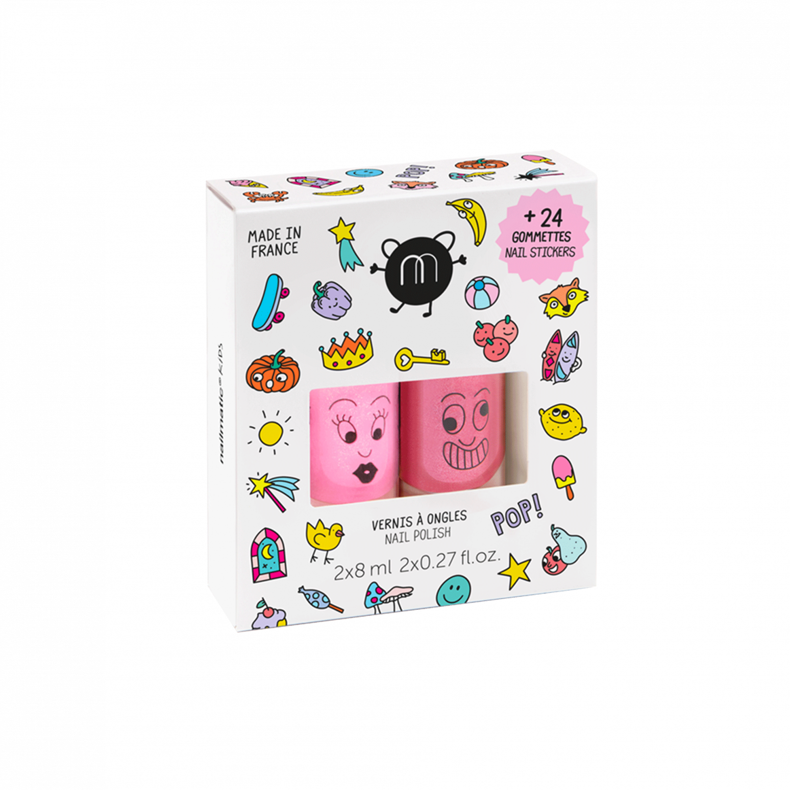 Kinder-Nagellack Set POP, 2 Nagellacke und Sticker