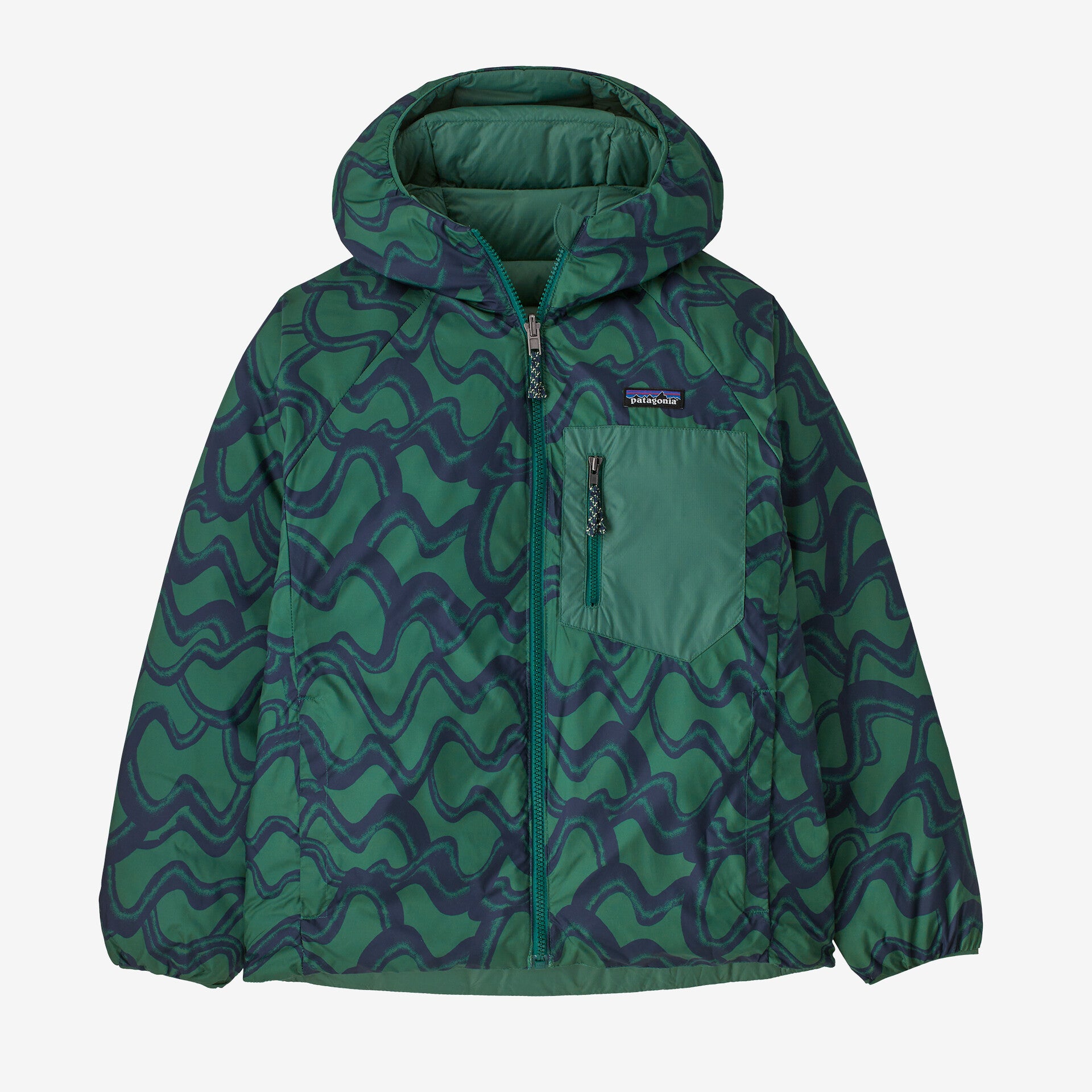 Kids' Reversible Down Sweater™ Hoody - Small Currents: Conifer Green