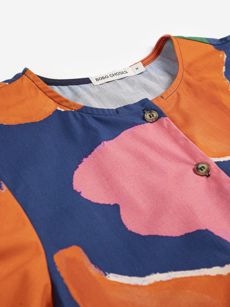 Cropped Blouse - Blooming Color Pattern