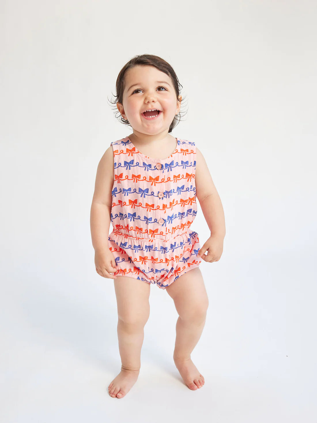 Baby Play Ribbon Bow All Over Woven Romper