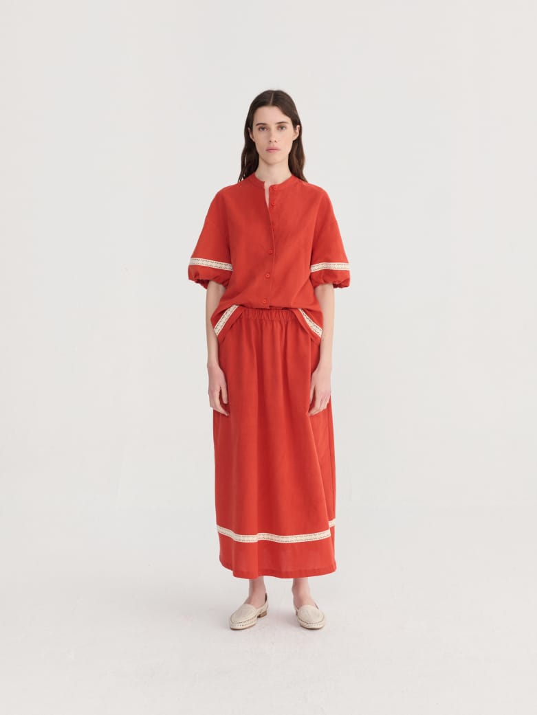 Contrast Trim Evasé Skirt