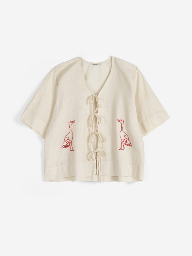 Embroidery Tied Blouse