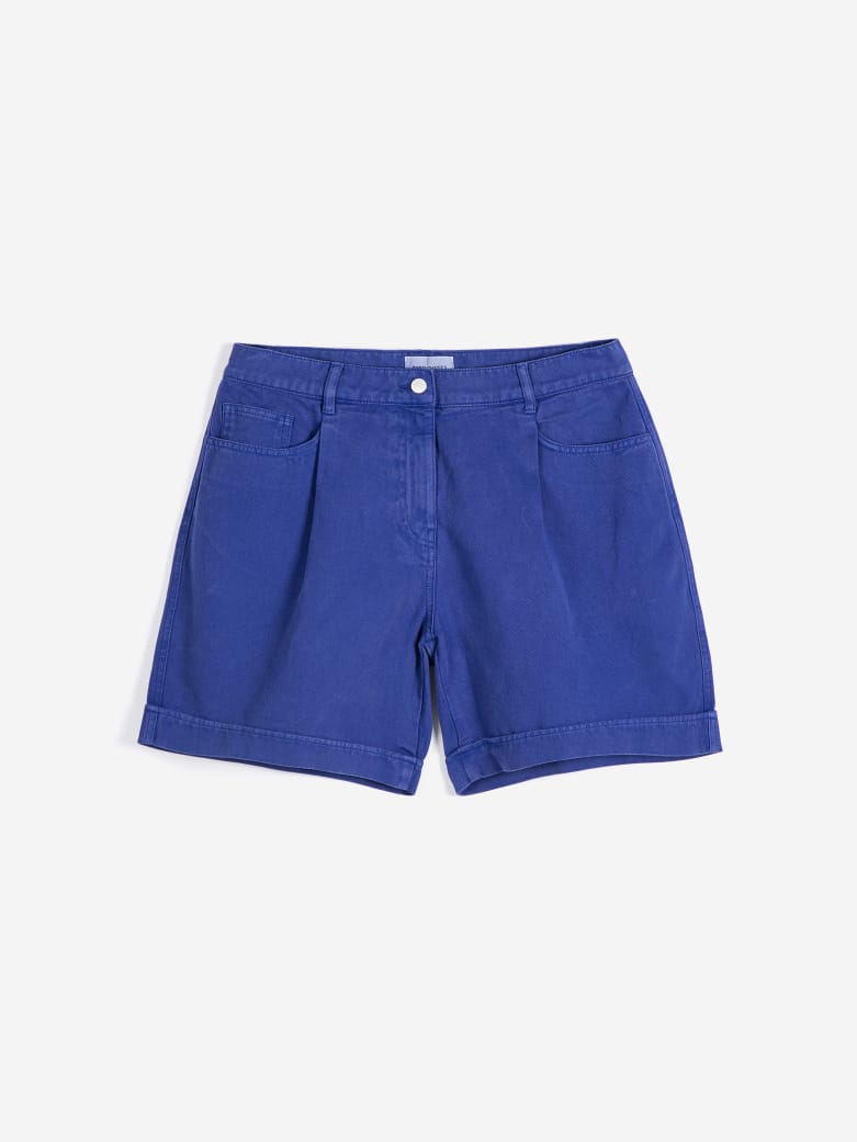 Pleated Twill Bermudas - Blue