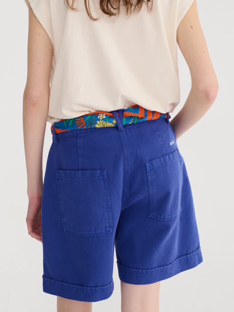 Pleated Twill Bermudas - Blue