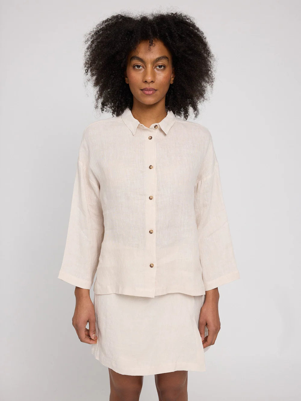 3/4 Sleeve Linen Shirt - moon