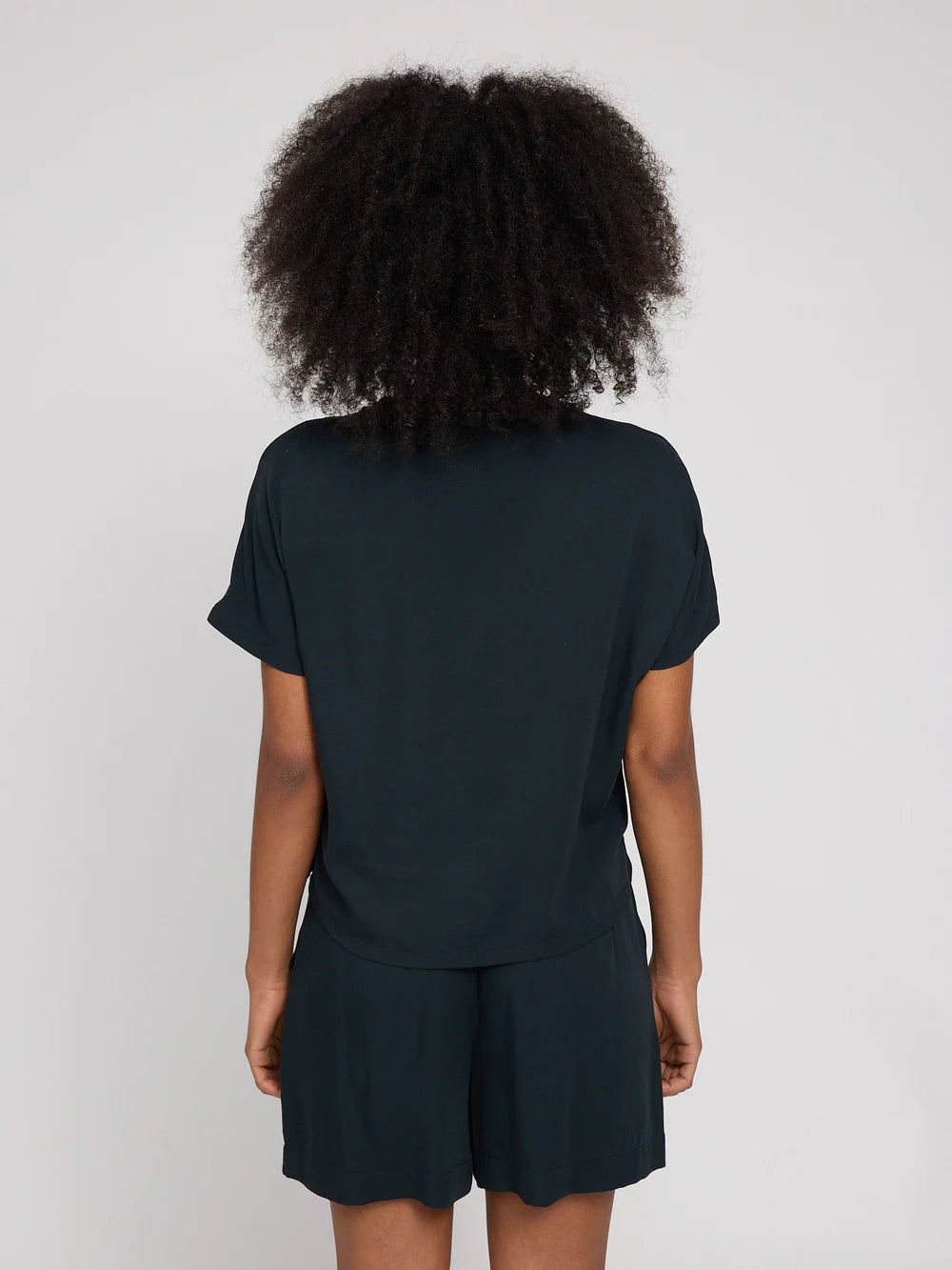 Crew Neck Viscose Blouse - Black
