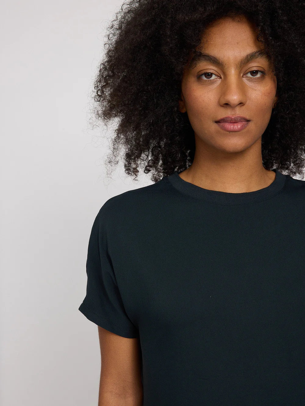 Crew Neck Viscose Blouse - Black