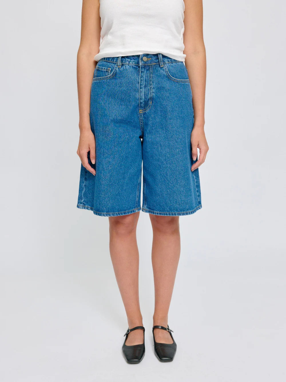 Denim Bermuda Shorts - Mid Blue Wash