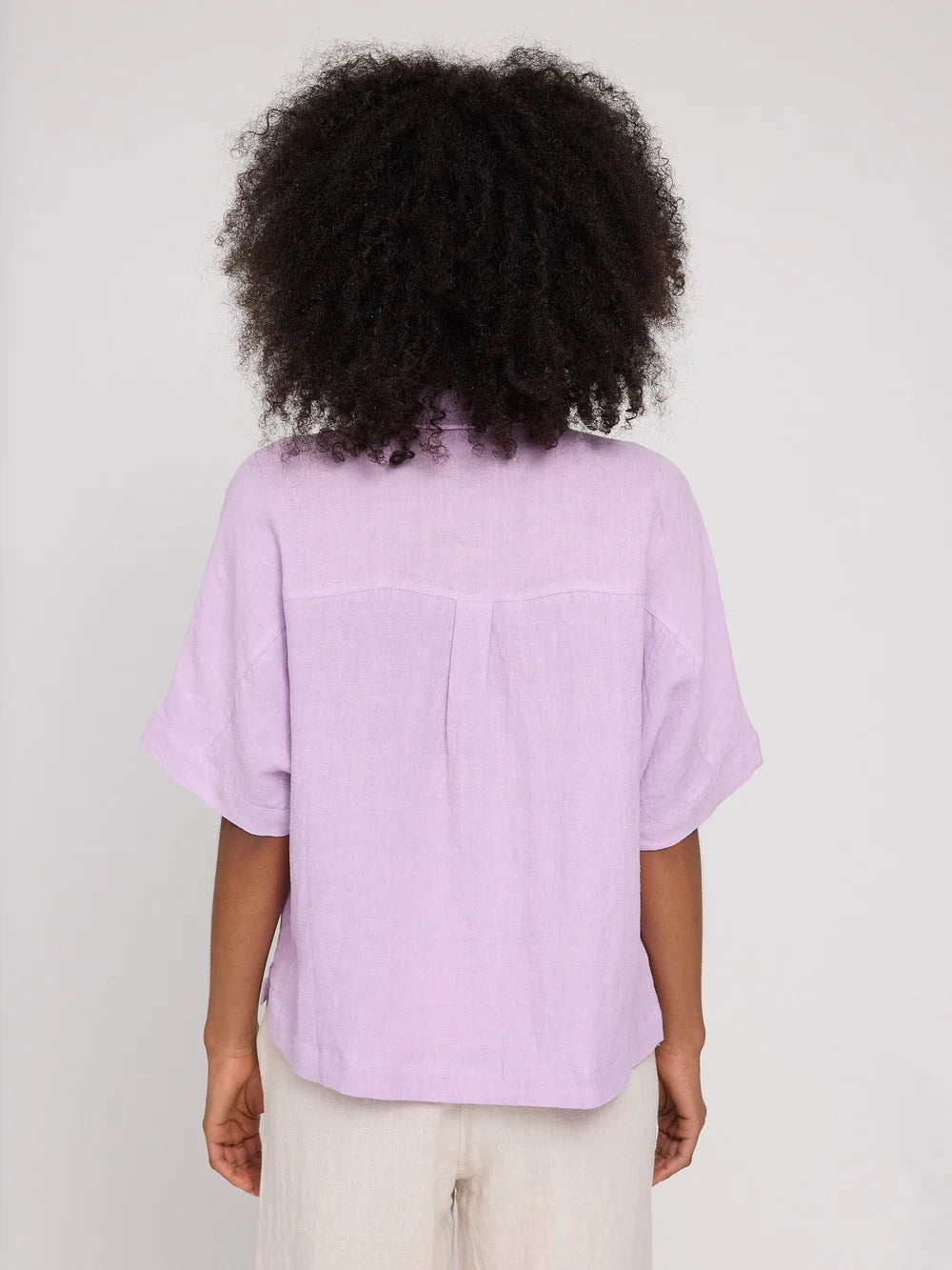 Short Sleeve Linen Shirt - bright Lavender
