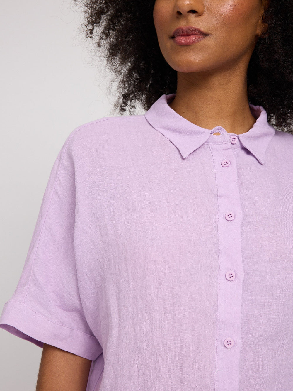 Short Sleeve Linen Shirt - bright Lavender