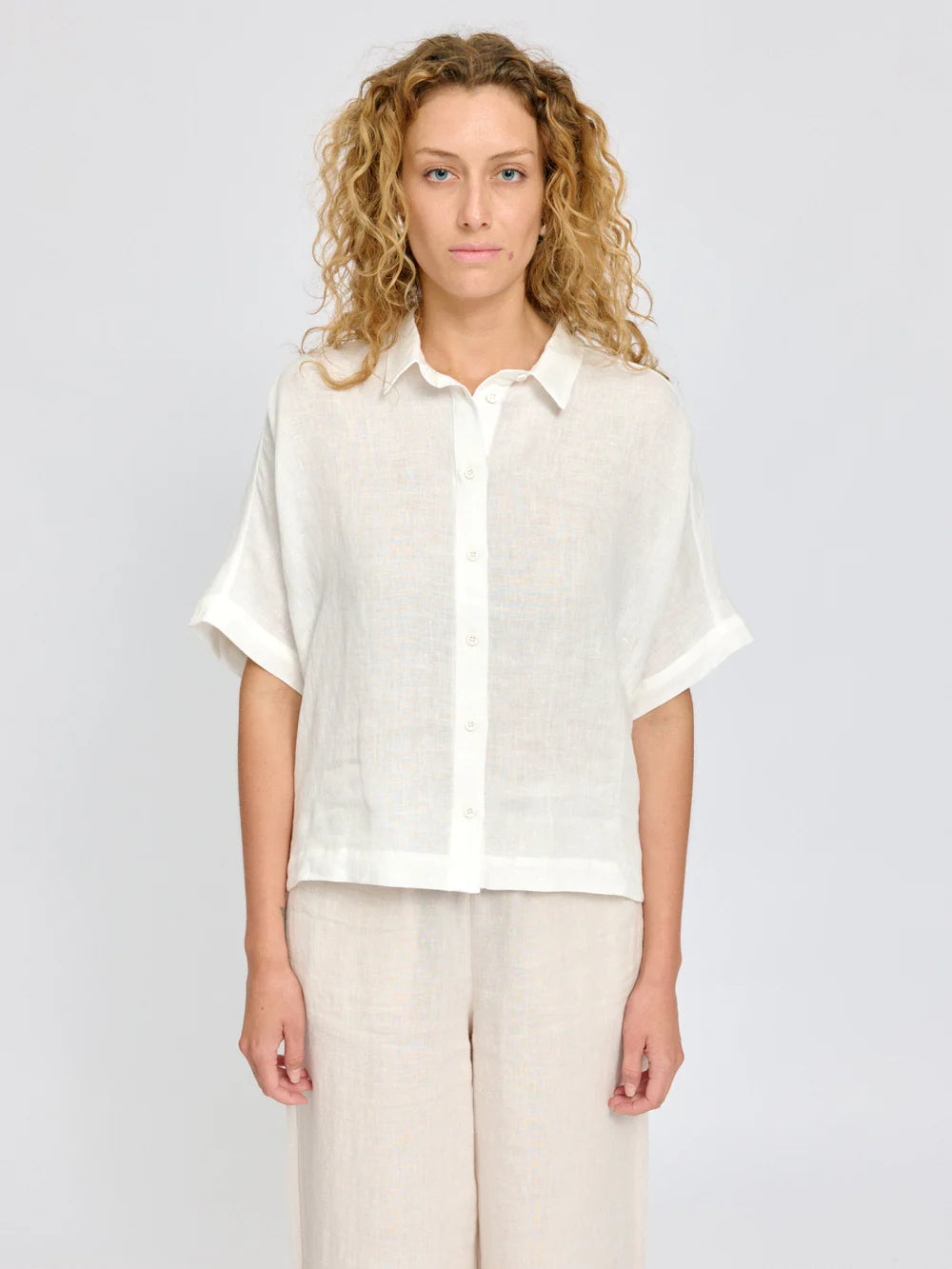 Short Sleeve Linen Shirt - Bright White