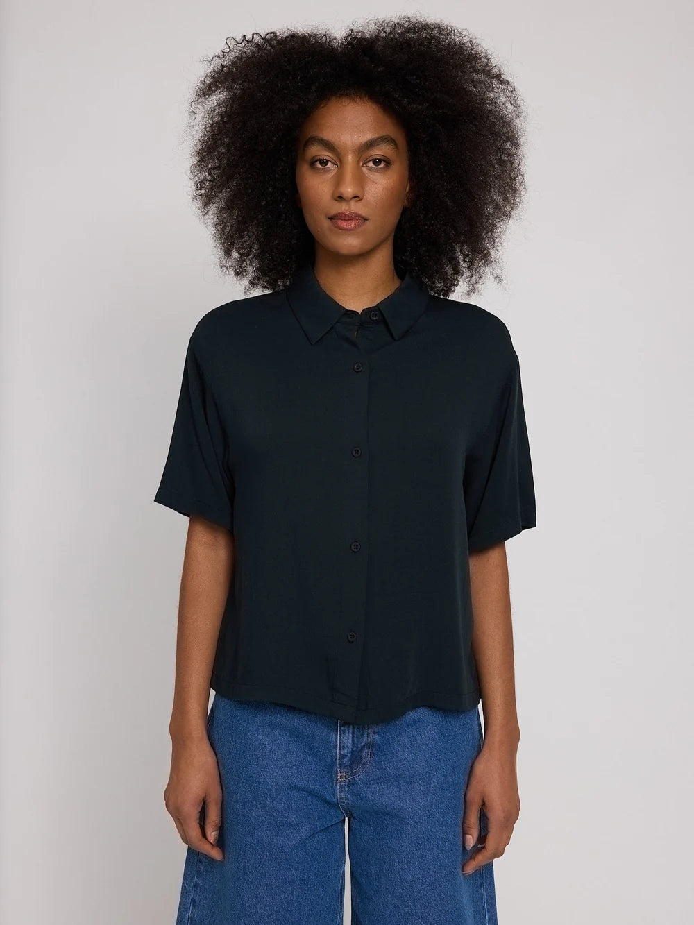Short Sleeve Viscose Shirt - Black