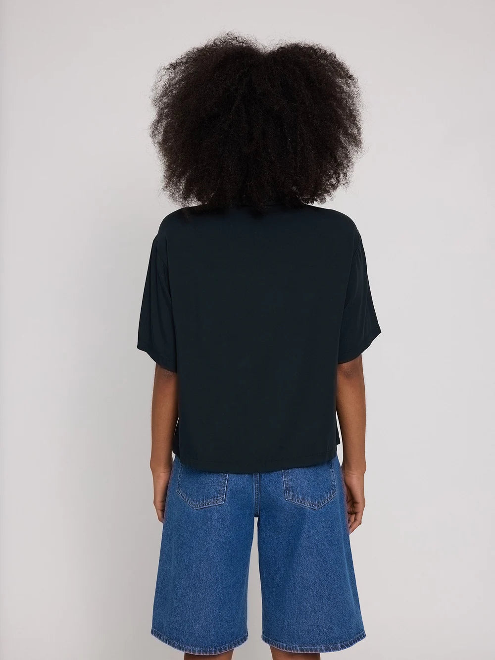 Short Sleeve Viscose Shirt - Black