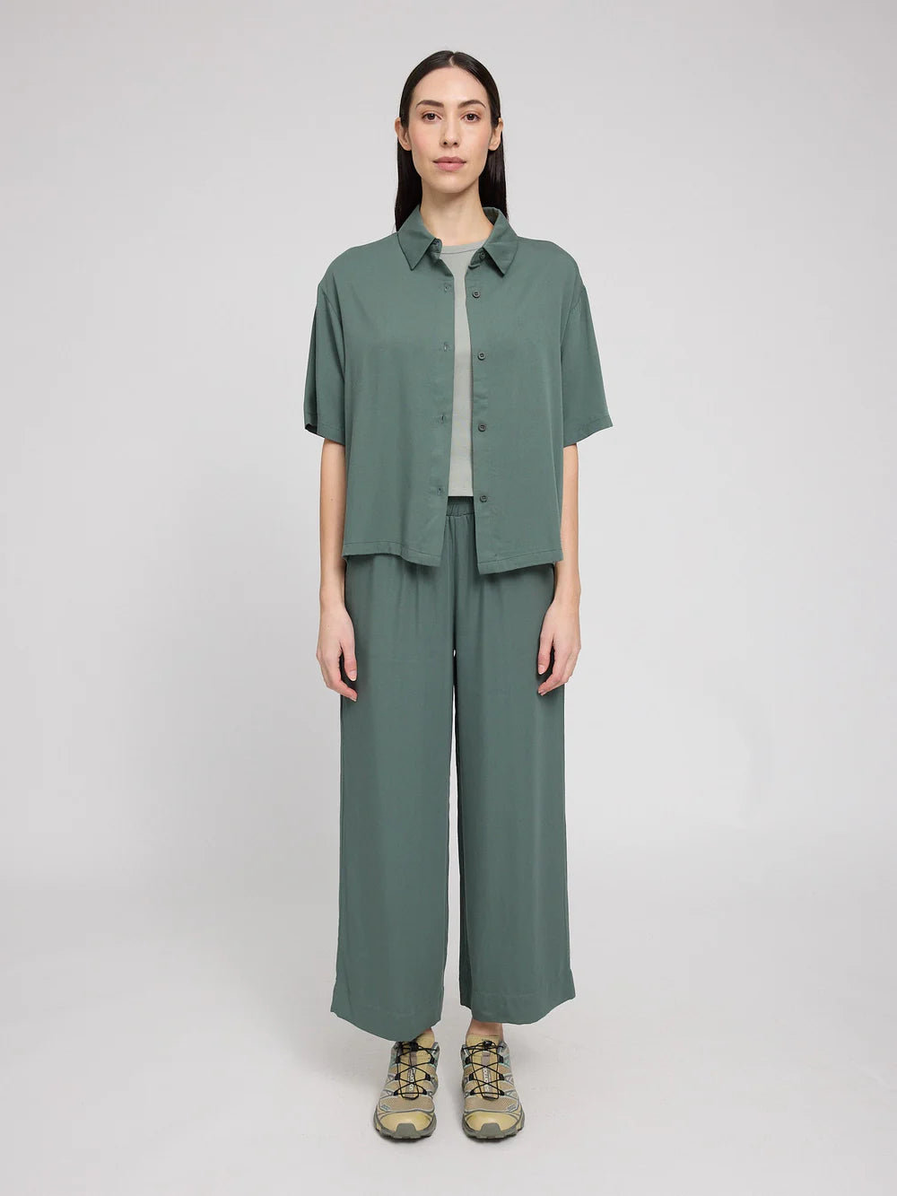 Short Sleeve Viscose Shirt - Bottle