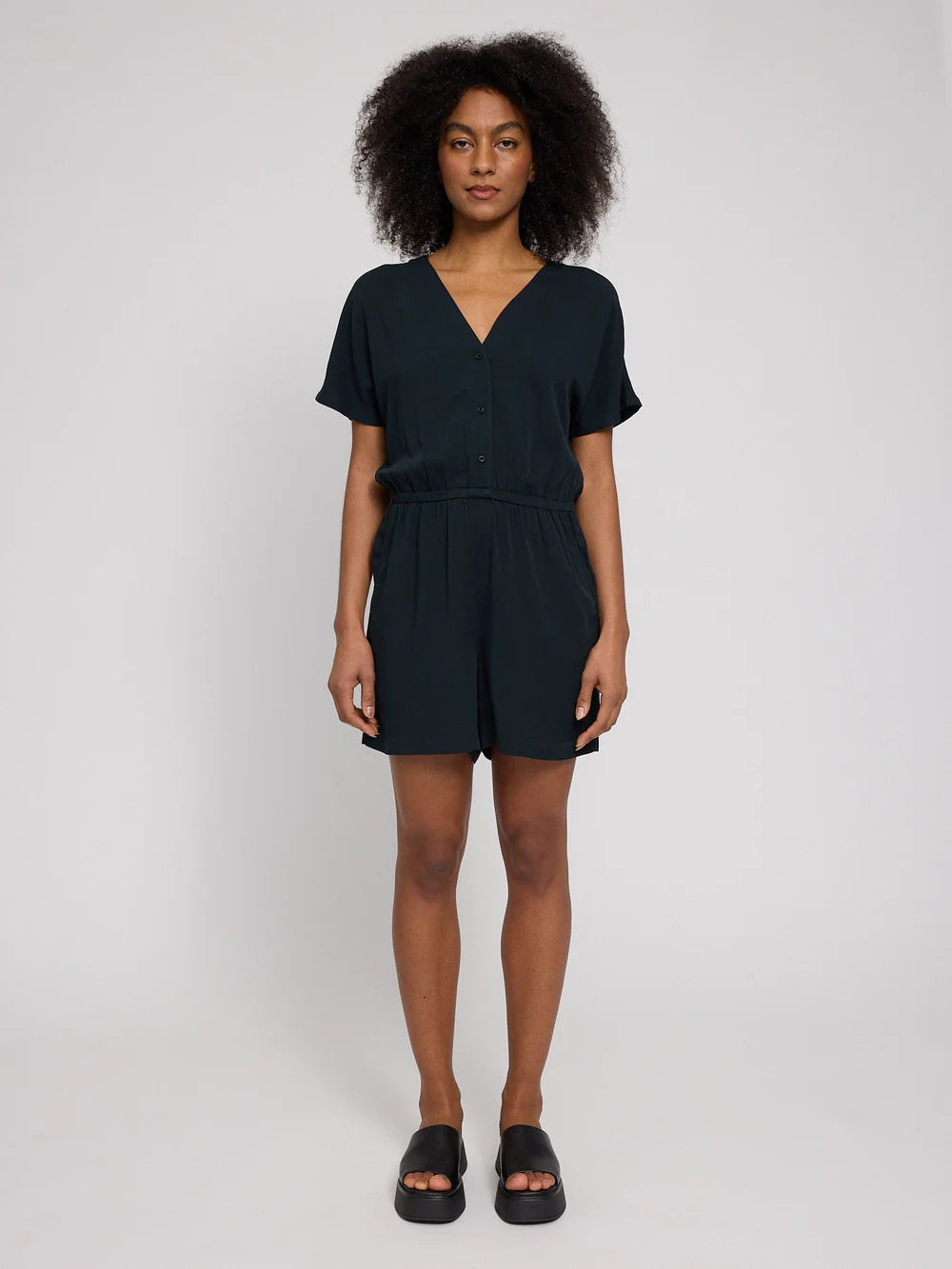Short Viscose Jumpsuit - Black