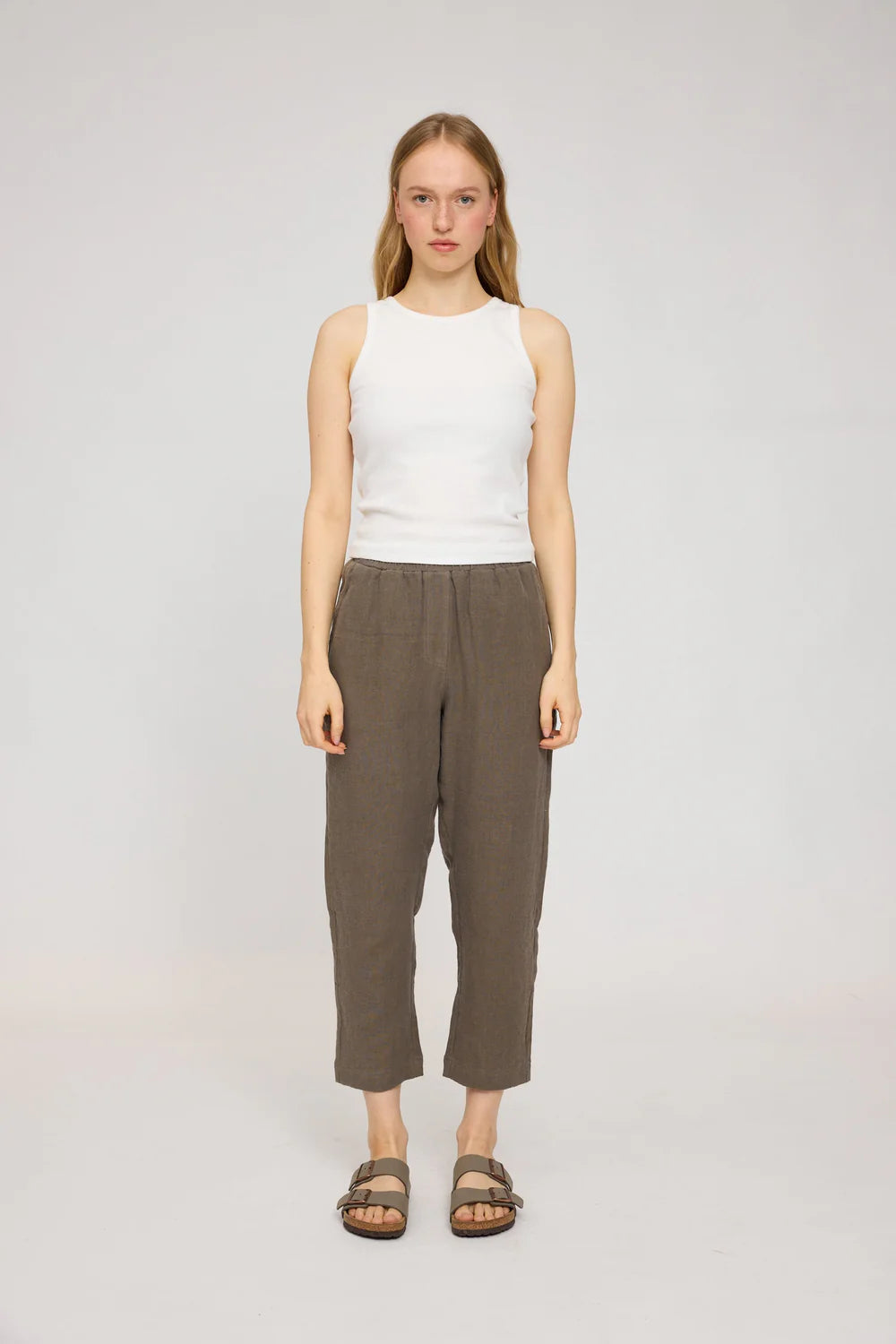 Straight Leg Linen Pants - Olive