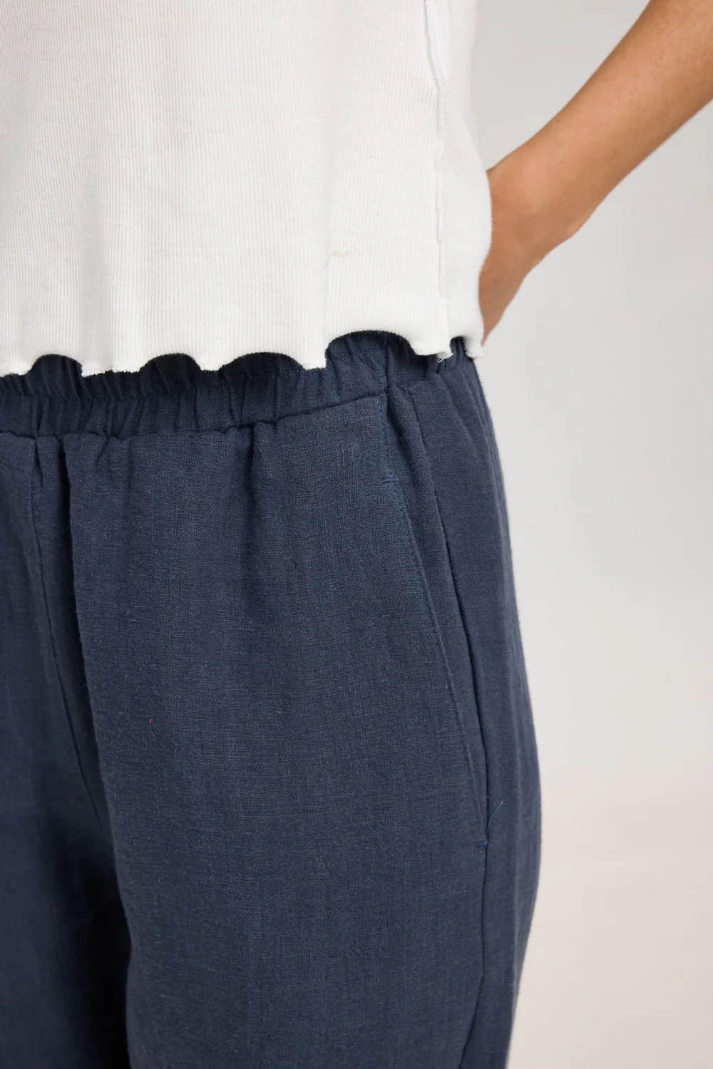 Straight Leg Linen Pants - Ink Blue
