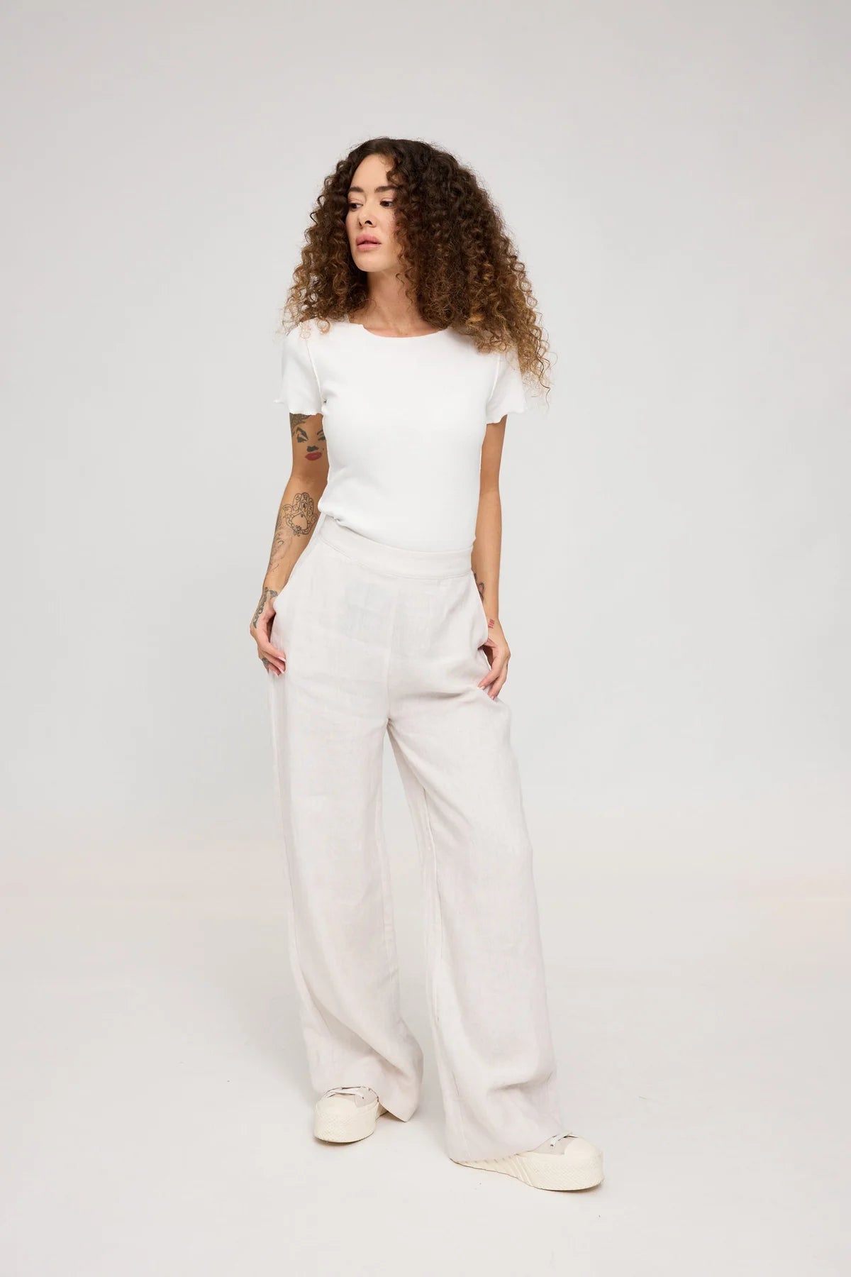 Wide Leg Linen Pants - moon