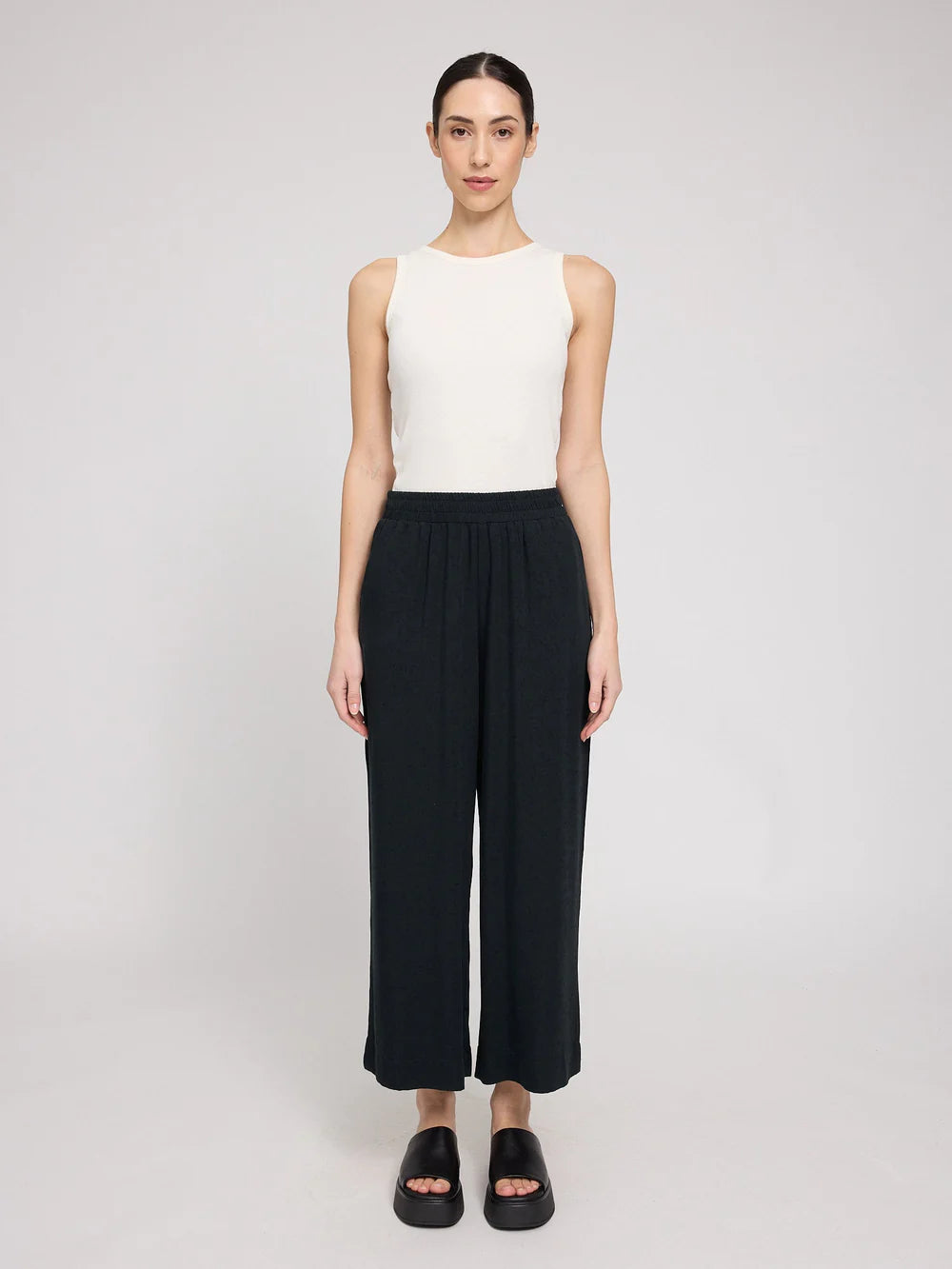 Wide Leg Viscose Pants - Black