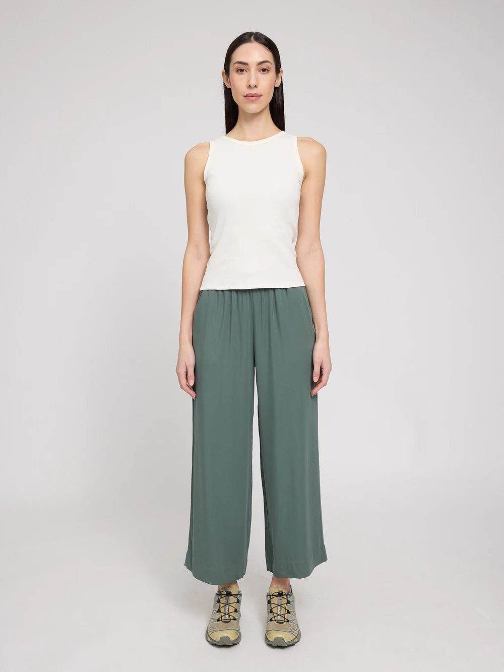 Wide Leg Viscose Pants - Bottle
