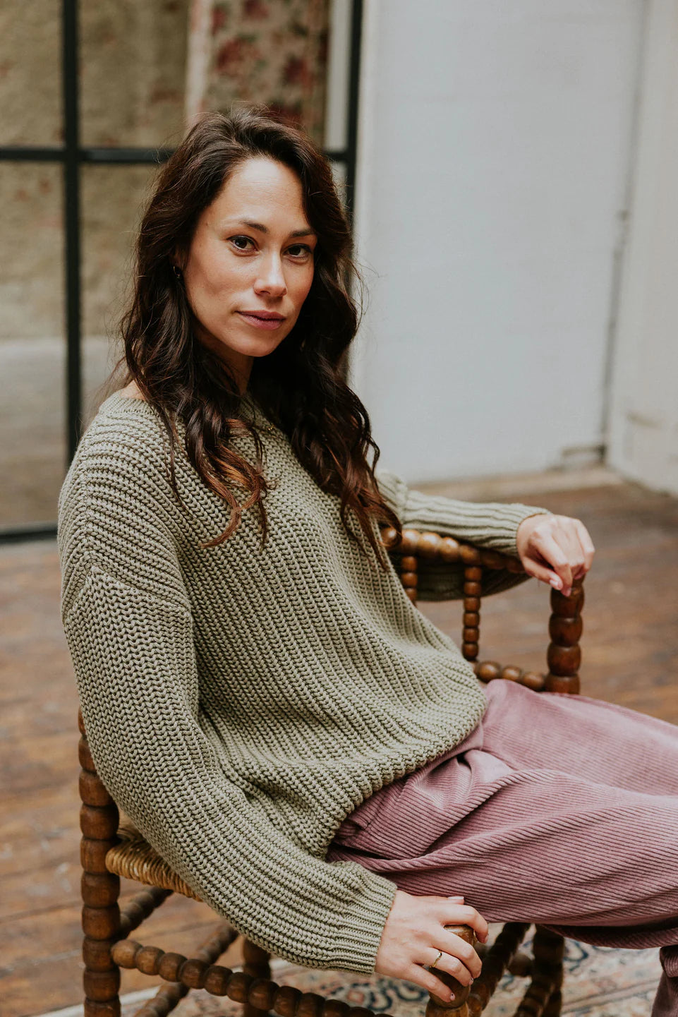 W's Chunky Knit Sweater - Sage