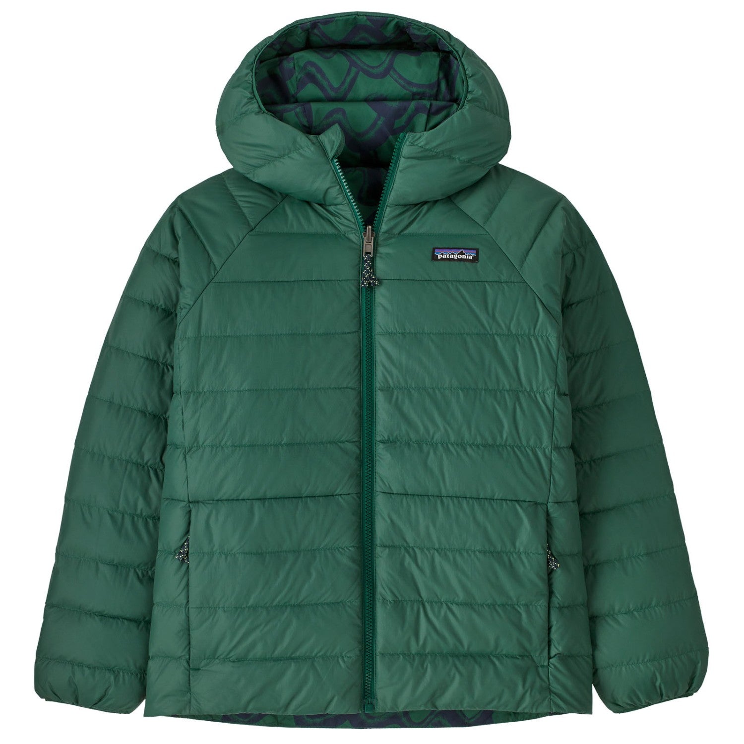 Kids' Reversible Down Sweater™ Hoody - Small Currents: Conifer Green